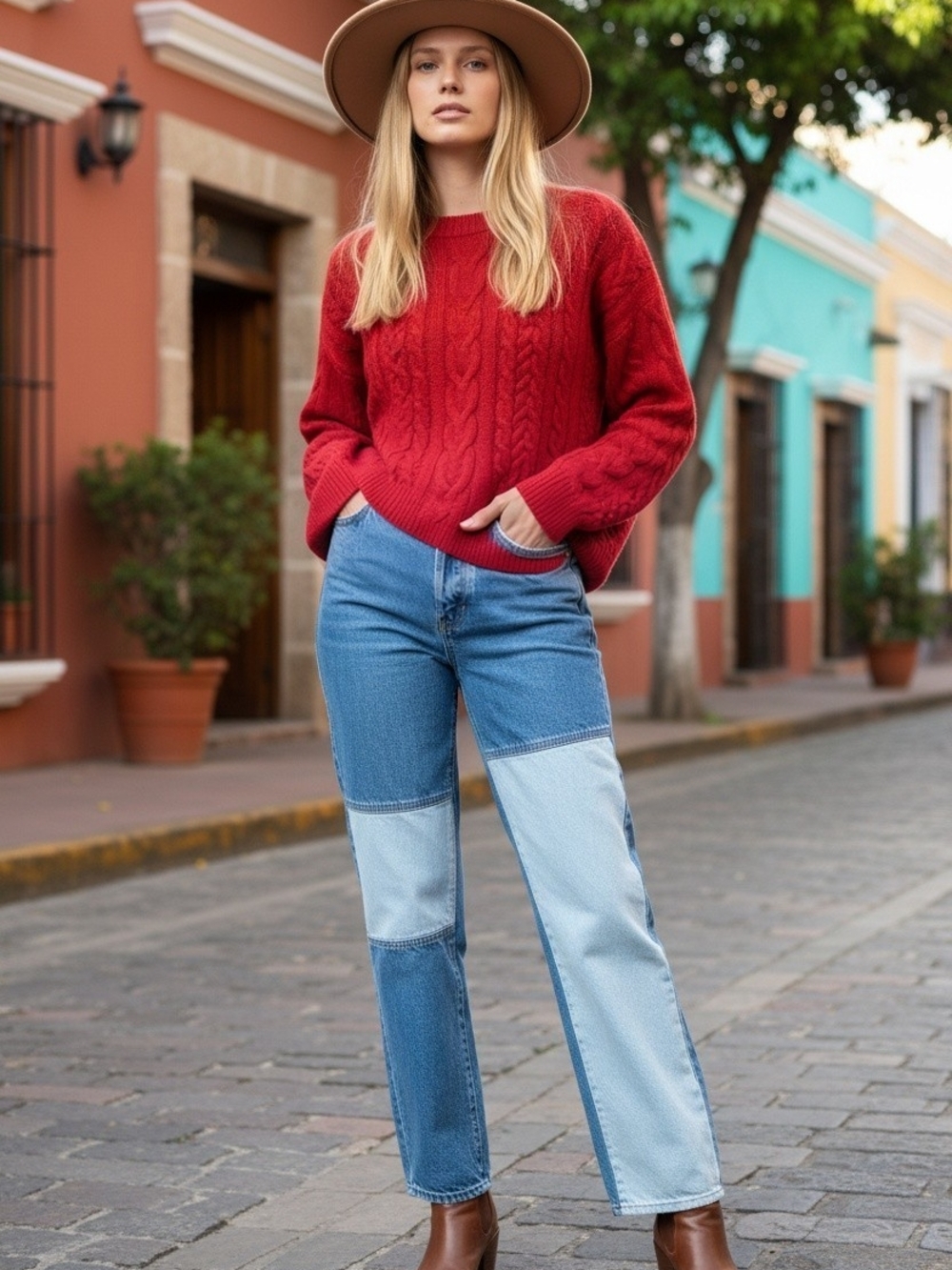 PacSun Two-Tone Blue Patchwork Straight Leg Jeans